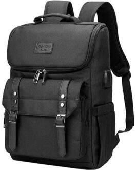 YALUNDISI Vintage Backpack Travel Laptop Backpack with usb Charging Port for Women & Men College Backpack Fits 15.6 Inch Laptop Black