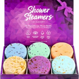 Cleverfy Shower Steamers Aromatherapy – Variety Pack of 6 Shower Bombs with Essential Oils. Self Care Birthday Gifts for Women and Gifts for Her and Him. Purple Set
