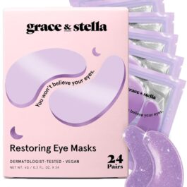 grace & stella Retinol Under Eye Patches for Puffy Eyes and Dark Circles – Restoring Gel Under Eye Masks with Hyaluronic Acid – Vegan Cruelty-Free Skincare, Birthday Gifts for Women (Purple, 24 Pairs)