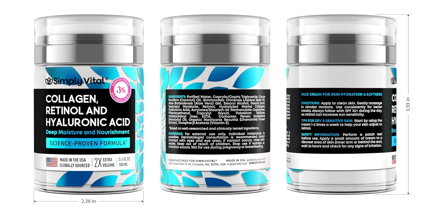 1761785891_SimplyVital-Collagen-Retinol-Hyaluronic-Acid-Cream-Anti-Aging-Retinol-Cream-for-Face-Neck-Decollete-Made-in-USA-Daily-Moisturizer-Face-Cream-3.38-fl-oz.jpg 1761785891 SimplyVital Collagen Retinol Hyaluronic Acid Cream Anti Aging Retinol Cream for Face Neck Decollete Made in USA Daily Moisturizer Face Cream 3.38 fl oz
