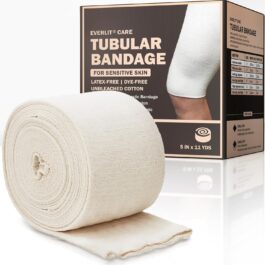 EVERLIT 560D Cotton Blend Elasticated Tubular Support Bandage | Latex-Free, Extra-Thick Breathable Stockinette for Arm, Knees, Legs | Moderate to High Compression for Sensitive Skin | 5″ x 11 yd