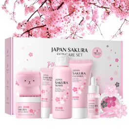Skin Care Set Sakura Beauty Gift Sets Skin Care Kit for Teenage Girls – Cleanser, Toner, Lotion, Serum, Eye Cream, Face Cream, Travel Kit for Women Kids (8pcs)