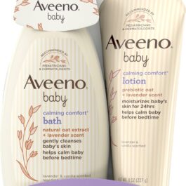 Aveeno Baby Calming Comfort Bath & Body Lotion Set, Nighttime Baby Skin Care Products with Nourishing Oatmeal Plus Relaxing Lavender & Vanilla Scents, Paraben- & Phthalate -Free, 2 Items