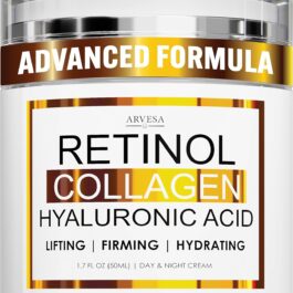 Retinol Cream for Face with Collagen and Hyaluronic Acid – Anti Aging Wrinkle Cream for Women and Men – Day and Night Facial Moisturizer for Tightening and Skin Firming – Crema Hidratante Para la Cara