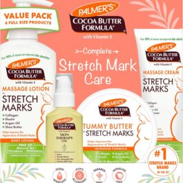 Palmer’s Cocoa Butter Formula Pregnancy Skin Care Kit for Stretch Marks and Scars, Dermatologist Approved, Gift for Mom to Be, 4 Piece Full Size Set