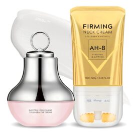 AH-8 Firming Neck Cream & Electric Massage Eye Cream Bundle – Neck & Eye Tightening & Revitalizing Set for Firm and Smooth of Fine Lines, Skin Moisturizer, Moisturizing Skincare, Day & Night Use 2Pcs