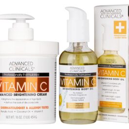 Advanced Clinicals Brightening Vitamin C Cream Moisturizer + Vitamin C Body Oil 2pc Skincare Set | Nourishing, Brightening, & Hydrating Body Oil & Body Lotion To Improve Appearance Of Dark Spots, 2pc