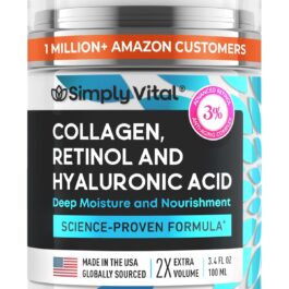 SimplyVital Collagen, Retinol & Hyaluronic Acid Cream – Anti-Aging Retinol Cream for Face, Neck & Décolleté – Made in USA – Daily Moisturizer Face Cream – 3.38 fl oz